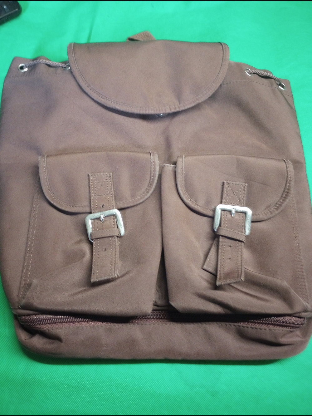 Amy Coe Limited Edition Brown Canvas Backpack with Front Buckle Pockets